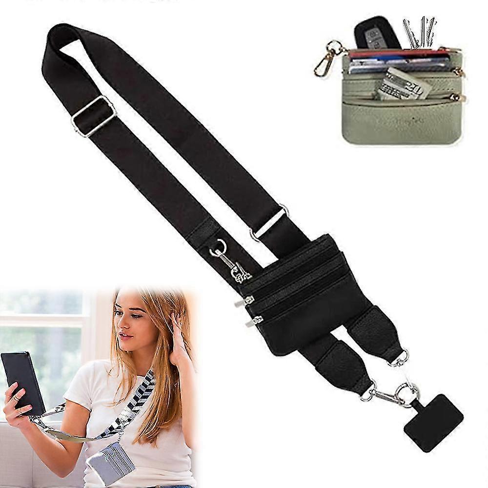 Phone Strap With Zippered Pouch Clip And Go Strap For Phone With Wallet Crossbody Women Portable Phone Lanyard Crossbody