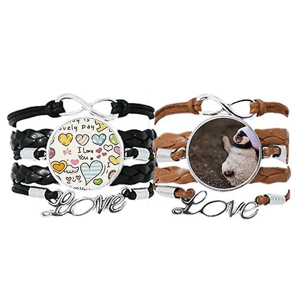 Pinguino Antartico Mas Cap Natura Braccialetto Mano Cinturino Pelle Love Pattern Wristband Double Set