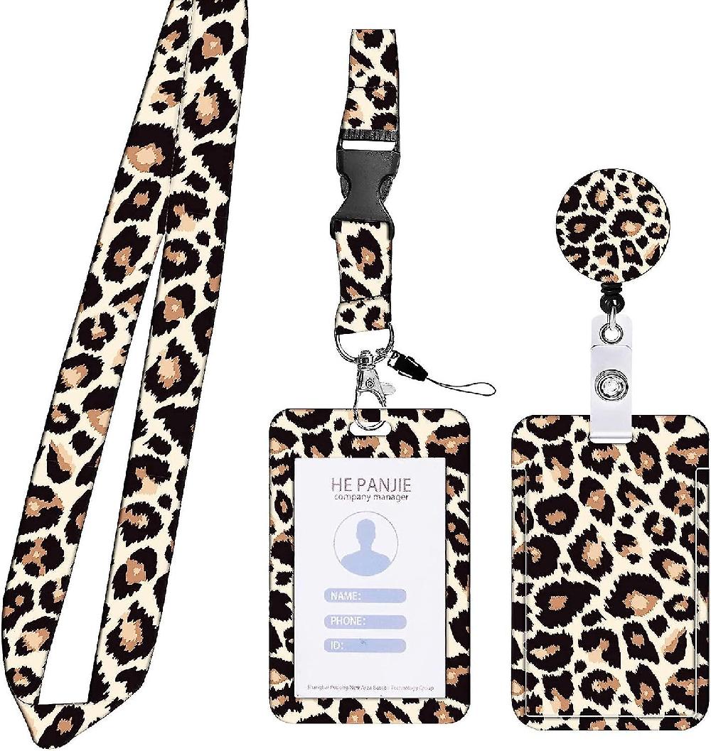Plastic Business Card Holder Cute Lanyard ID Holder Retractable ID Holder Lanyard Neck Strap Lanyard With Business Card (Leopard Print)