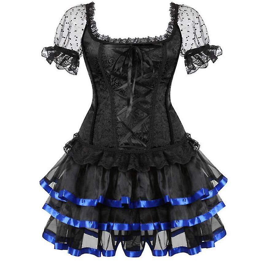 Plus Size Burlesque Corsetti Abito Con Gonna Costumi Vintage Spallacci Pizzo Up Corsetto Bustier Shaper Corselet Abiti Blu