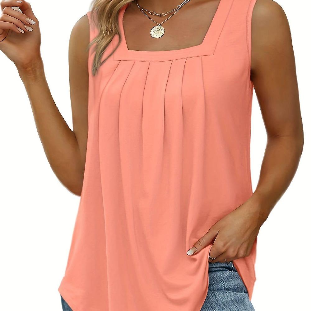Plus Size Casual Canotta Donna S Plus Solid Square Neck Piegheated Medium Stretch Tank Top