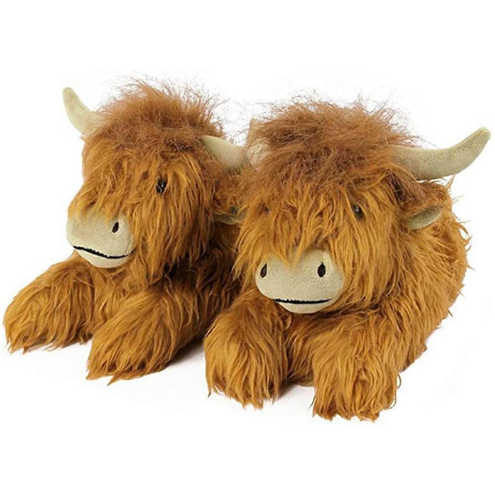 Plush Scottish Cow Slippers Soft Fuzzy Indoor House Shoes For Winter Indoor Outdoor