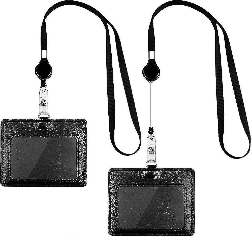 Porta Badge Nominativo Cordino Retrattile Con Porta Carte Orizzontali Bifacciali In Pelle Pu Cinturino Da Collo Lungo Con Mulinello Retrattile Con