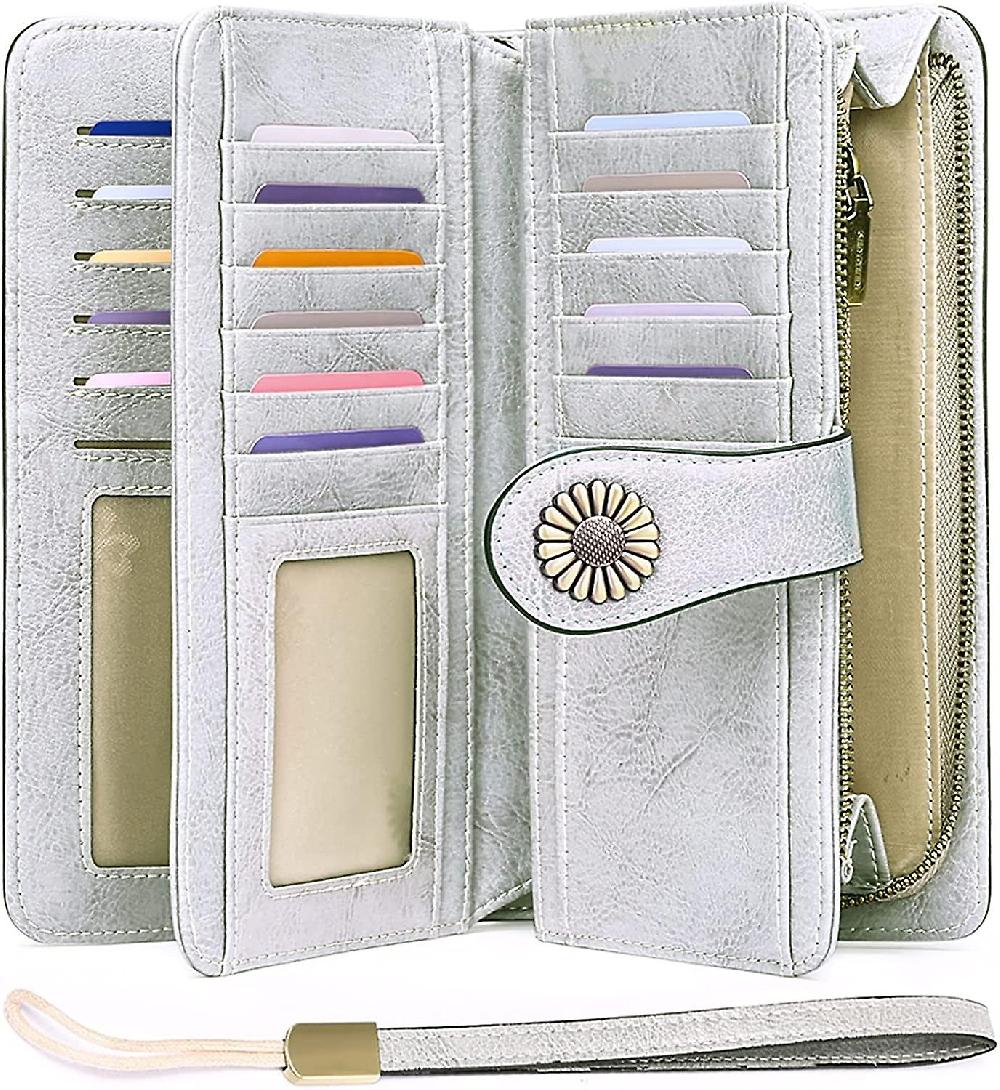 Portafogli Per Donne In Pelle Titolare Carta Di Credito Con Rfid Blocco Polso Di Grande Capacità