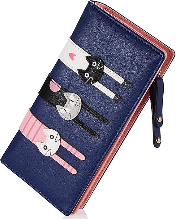 Portafoglio da donna Carino Cat Wallet Coin Purse Bifold Long Purse con cerniera
