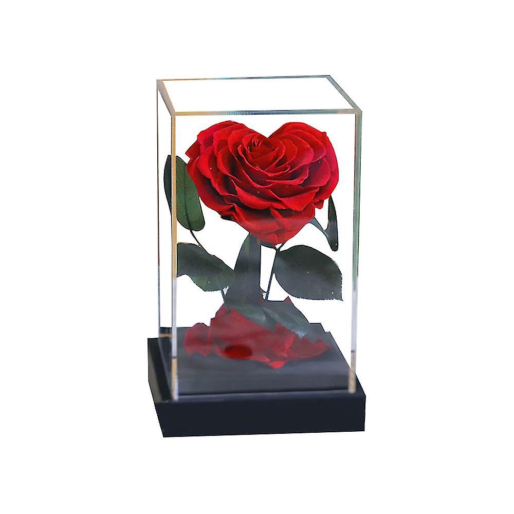 Preserved Real Eternal Heart-shaped Rose In Transparent Acrylic For Her Valentine's Day Birthday