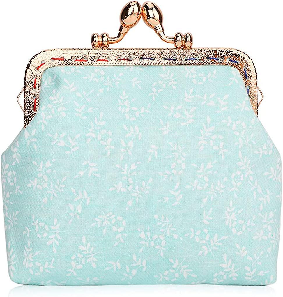 Printed Coin Purse Vintage Kiss Lock Buckle Pouch Floral Clasp Closure Change Wallet For Women Girls