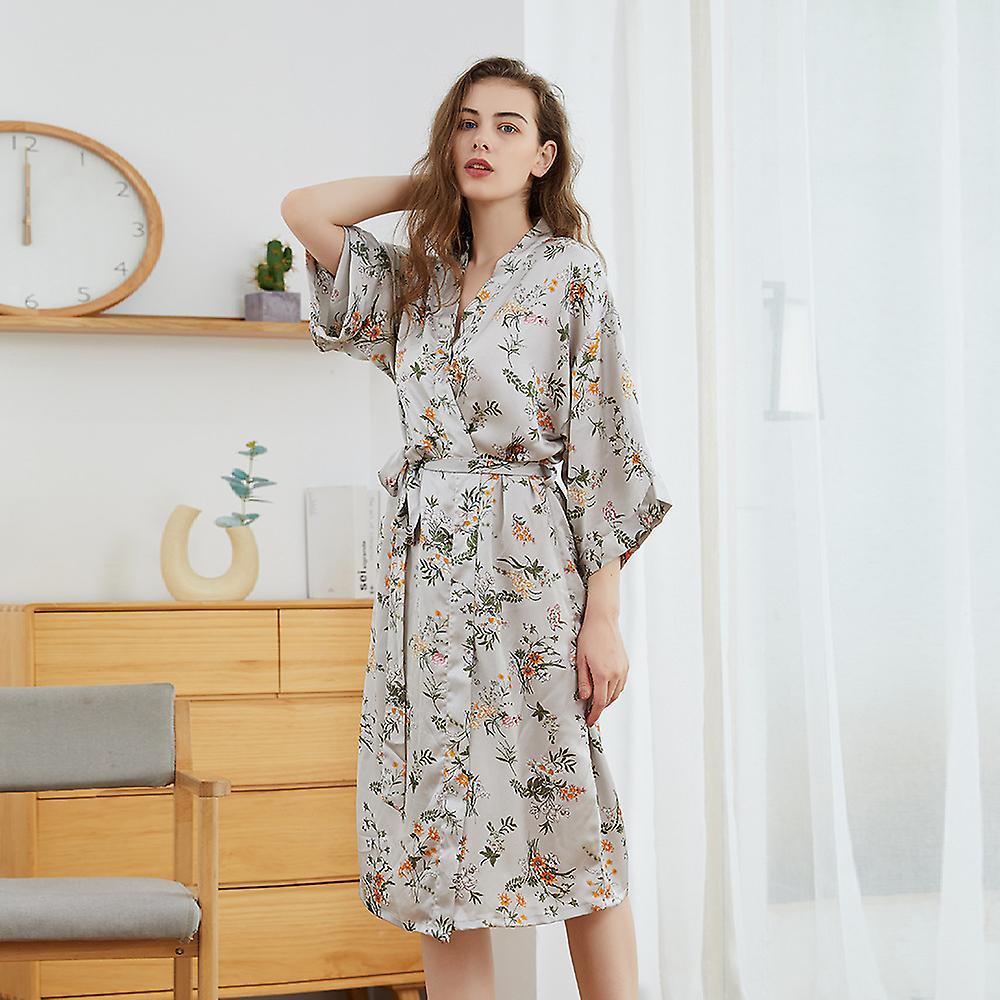 Printed Nightgown Sexy And Comfortable Home Nightgown Spring And Autumn Nightgown Ice Silk Satin Home Clothes Silk