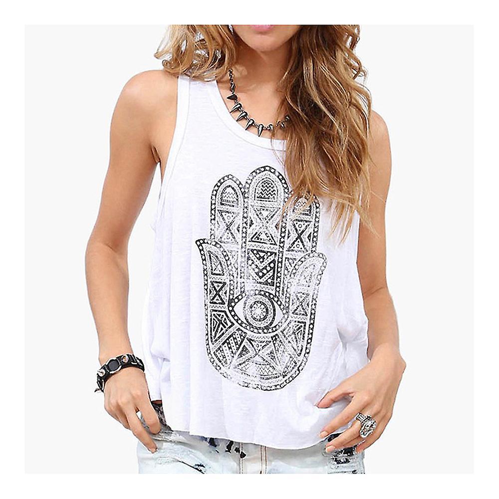 Printing Layered Backless Loose Round Collar Vest Women