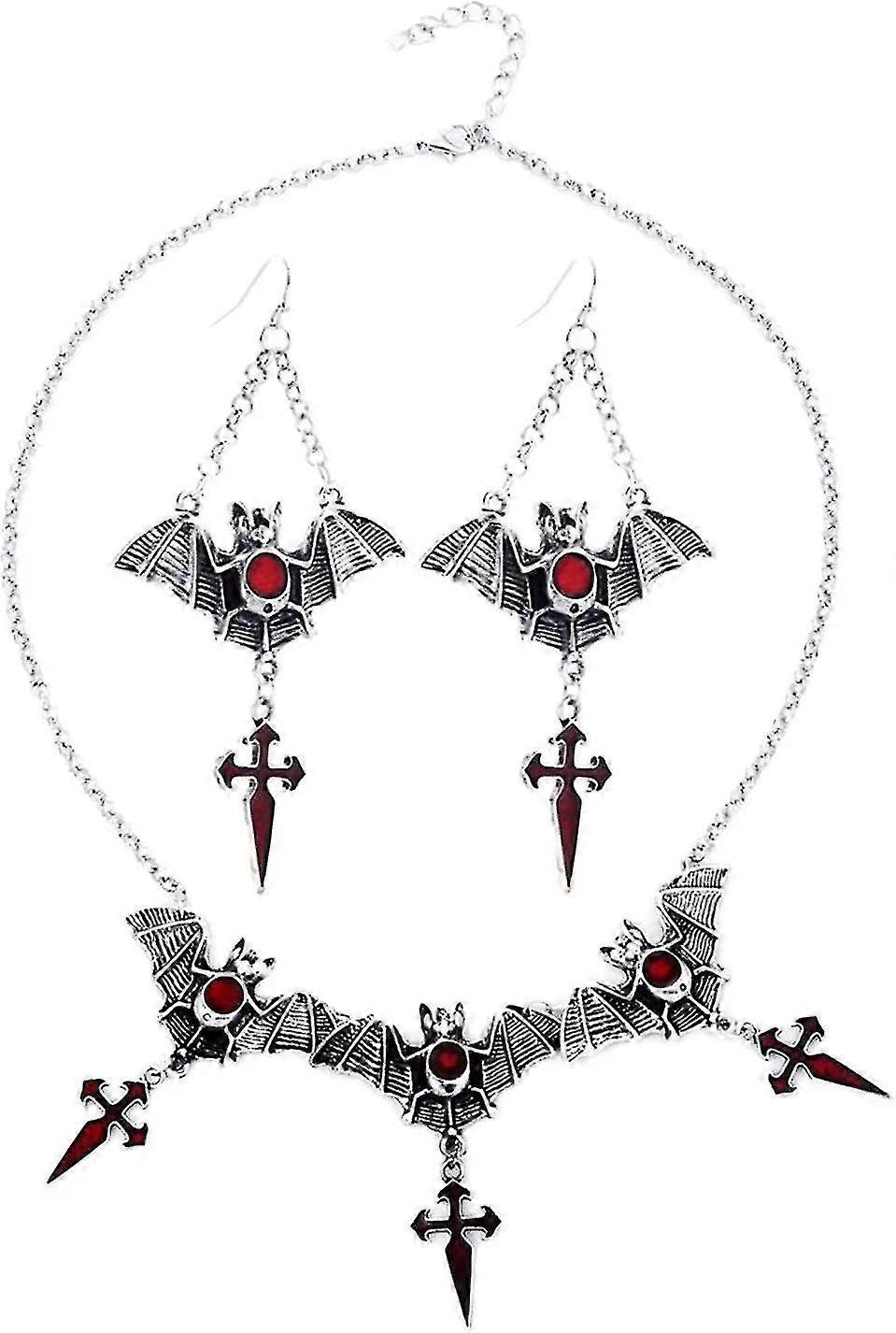 Prom Jewelry Sets Dainty Cross Drop Necklace Earrings For Women Halloween Necklace Earrings Set (black One Size)