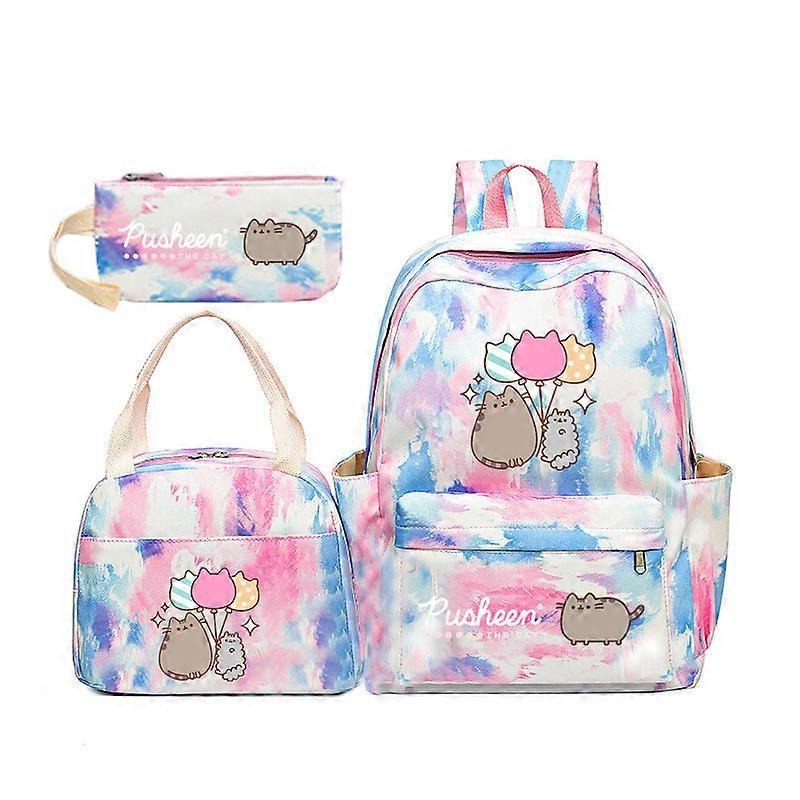 Pusheen Fat Cat Gradient Rainbow Backpack Girly Ins Studenti Della Scuola Primaria E Secondaria Zainetto In Tre Pezzi Blur Bianco ~ 5