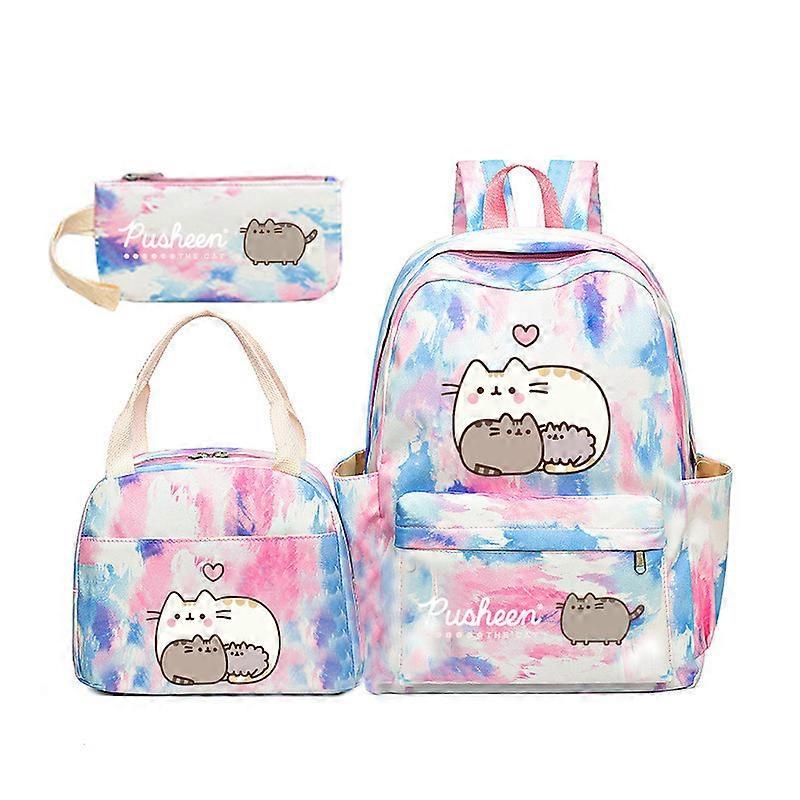 Pusheen Fat Cat Gradient Rainbow Backpack Girly Ins Studenti della scuola primaria e secondaria Zaino da scuola in tre pezzi Blur bianco ~ 3