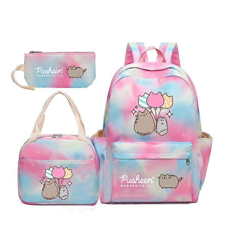 Pusheen Fat Cat Gradient Rainbow Backpack Girly Ins Studenti della scuola primaria e secondaria Zaino da scuola in tre pezzi Cielo stellato polvere ~ 5
