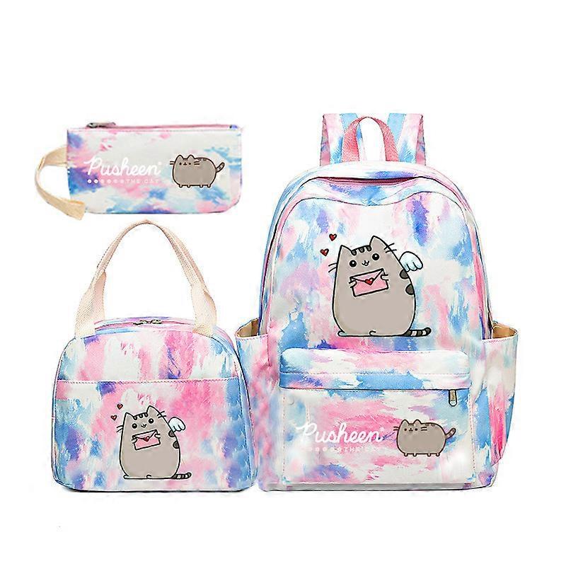 Pusheen Fat Cat Gradient Rainbow Backpack Girly Ins Studenti della scuola primaria e secondaria Zainetto a tre pezzi bianco sfocato ~ 6