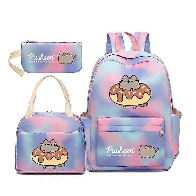 Pusheen Fat Cat Gradiente Arcobaleno Zaino Girly Ins Studenti Della Scuola Primaria E Secondaria Zaino Scolastico In Tre Pezzi Cielo Stellato Blu Viola ~ 3