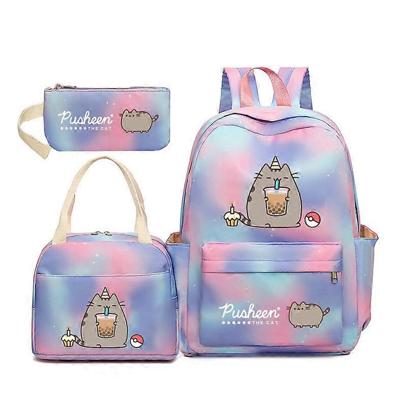 Pusheen Fat Cat Gradiente Arcobaleno Zaino Girly Ins Studenti Delle Scuole Primarie E Secondarie Zaino Scolastico In Tre Pezzi Cielo Stellato Blu Viola ~ 1
