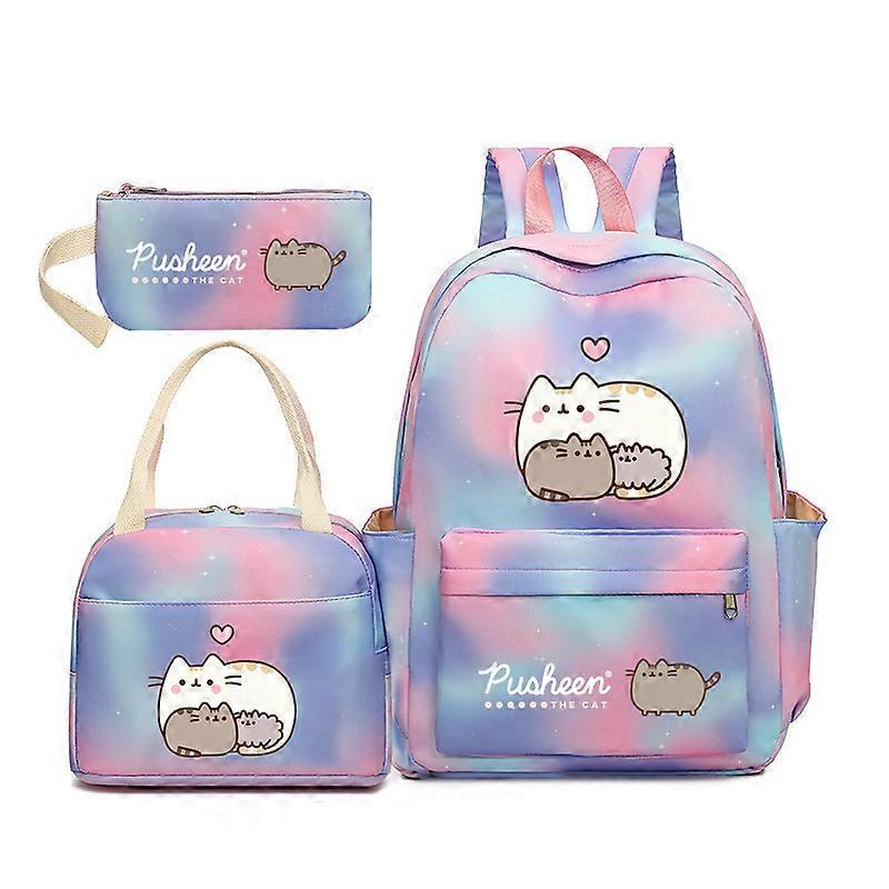 Pusheen Fat Cat Gradiente Arcobaleno Zaino Girly Ins Studenti Della Scuola Primaria E Secondaria Zaino Scolastico In Tre Pezzi Cielo Stellato Blu Viola ~ 4