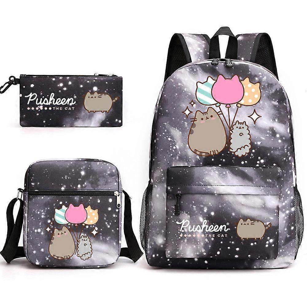 Pusheen Fat Cat Zaino Da Scuola In Tre Pezzi Zaino Per Studenti Casuali Maschio E Femmina Zaino Da Esterno Stampato Di Grande Capacità Cielo Stellato Nero ~ 2