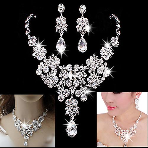 QingHai Women's Fashion Luxury Necklace + Earrings Necklace Banquet Wedding Jewelry Set