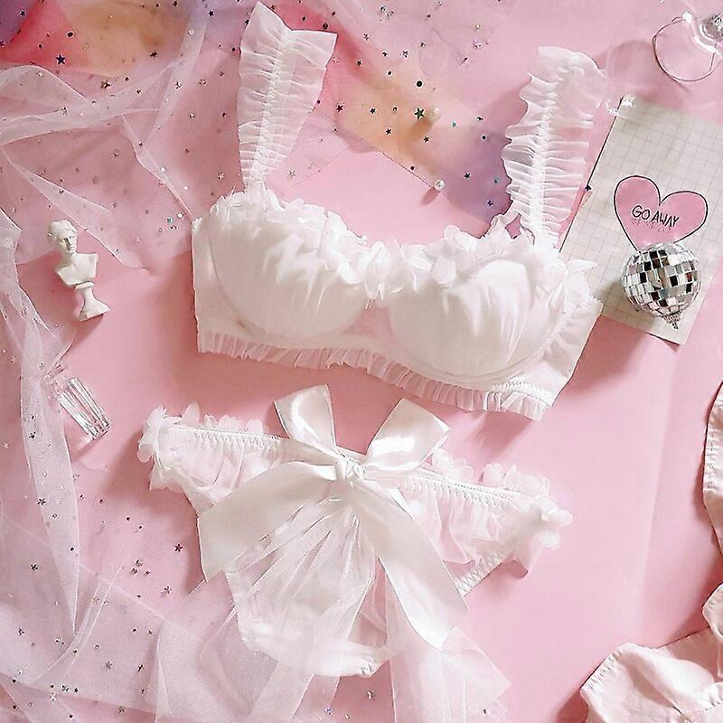 Ragazza giapponese carino Lolita Wedding Lace Bra & Brief Sets Women's Ruffle Push Up Ferretto Intimo Set Reggiseno E Panty Set