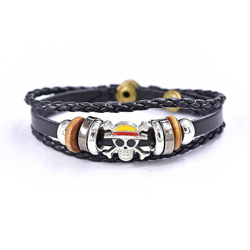 Retro Anime Pirate Skull Bracelet Multilayer Leather Braided Men's Bracelet Fashion Hip Hop Punk Party Jewelry Accessories Gifts