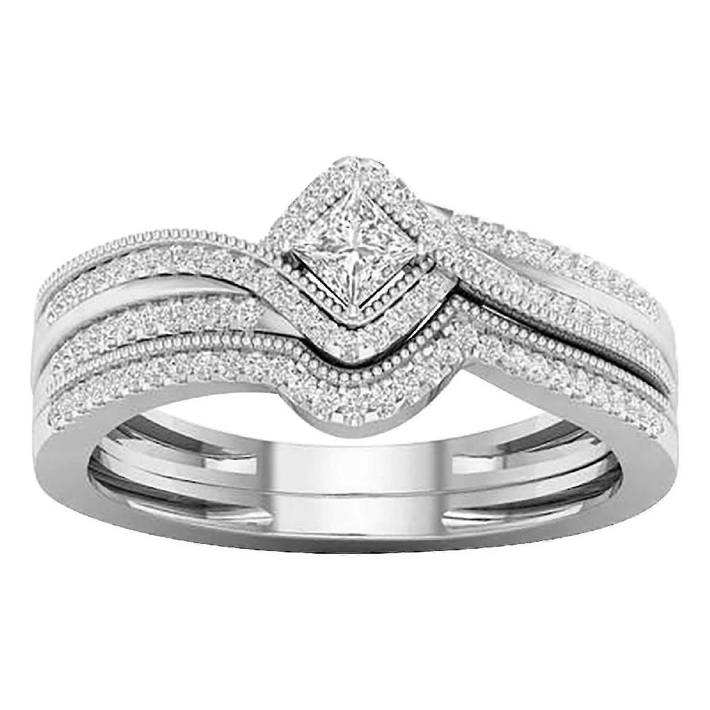 Rhinestone Rings Set For Women 2pcs Stackable Ring Bands Engagement Wedding