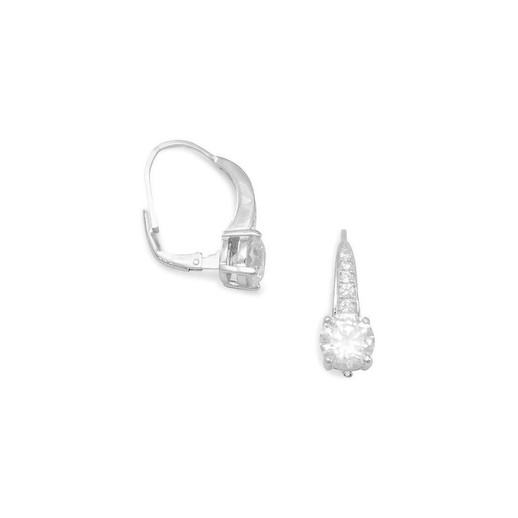 Rhodium Plated Graduated CZ Cubic Zirconia Simulated Diamond Lever Back Earrings With 8mm Cubic Zirconia - Earring For W