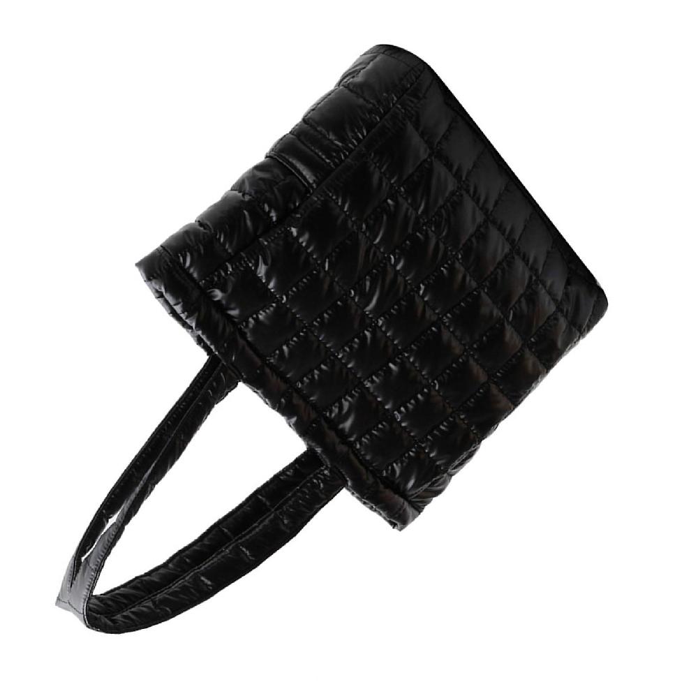 Rhombic Plaid Shoulder Bag Simple Nylon Handbag For Shopping Dating Office Black Free Size