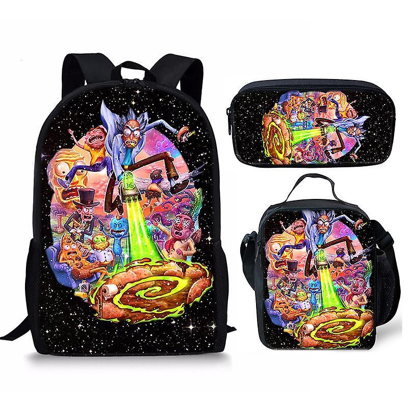 Rick And Morty Zaino Set Tre Pezzi Stampa Cartone Animato Zainetto Studenti Delle Scuole Elementari E Medie Zaino Rick And Morty 26
