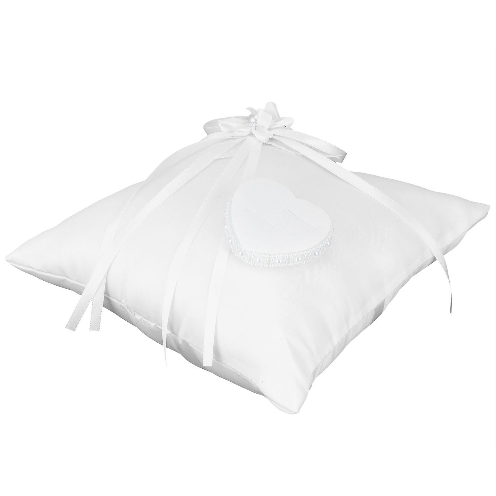 Ring Pillow Heart Shape White Camellia Cushion for Wedding Party Supplies