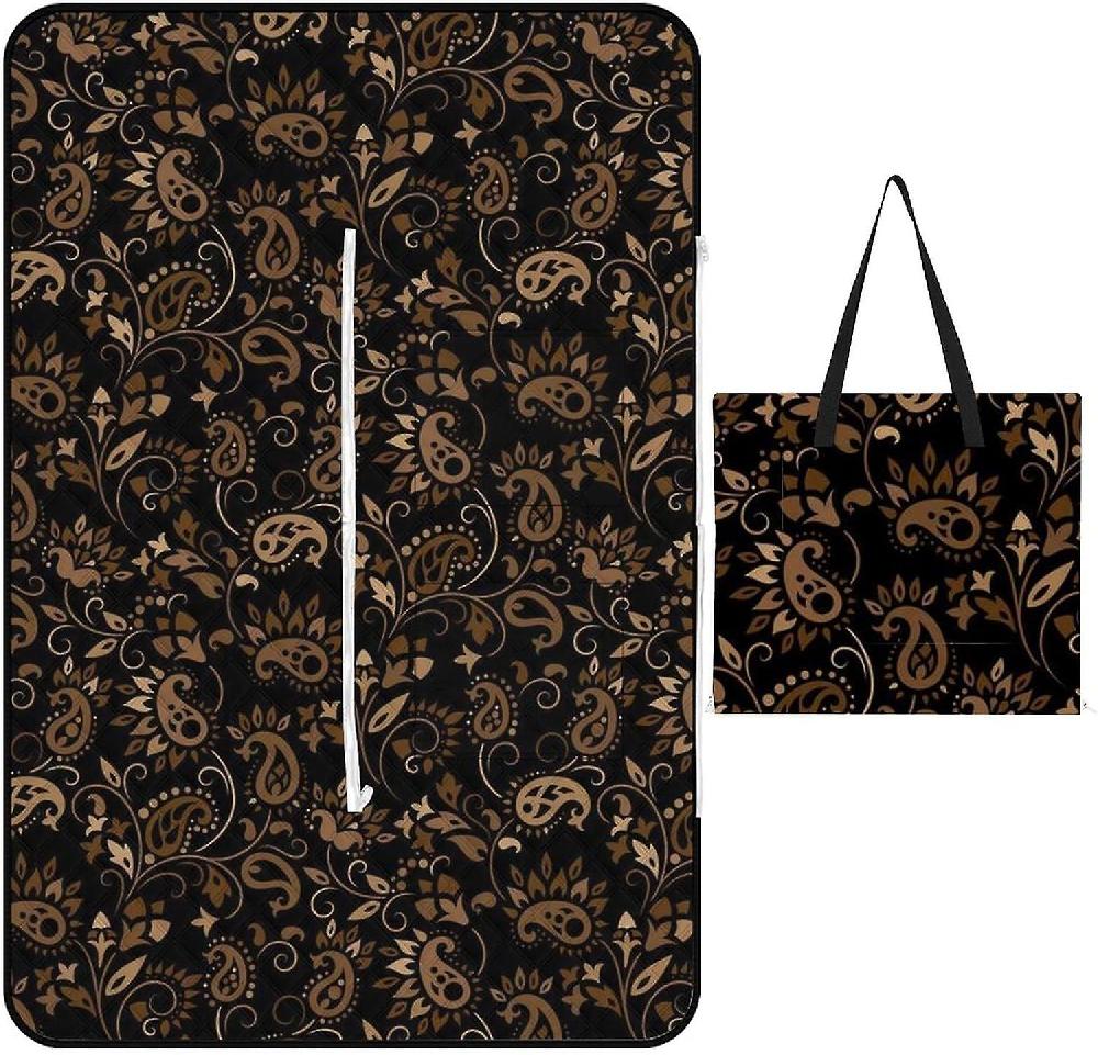 RLGDOFDF35 Outdoor Foldable Portable Tote Bag Picnic Mat Picnic Beach Blanket with Zipper Compatible with Red Paisley-Color808