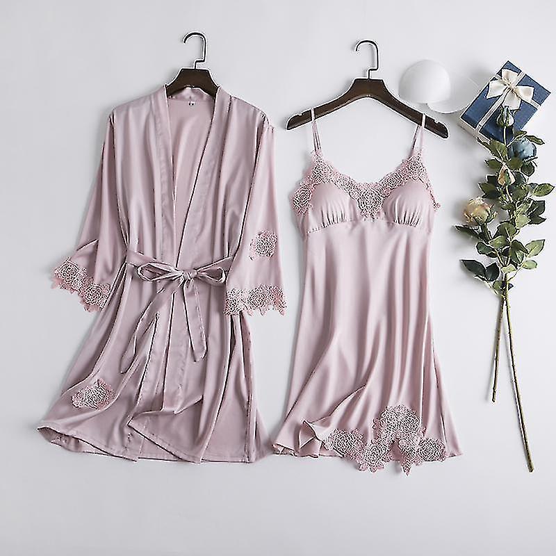 Robe Set Women Sleepwear Nightgown Lace Nightdress Bathrobe