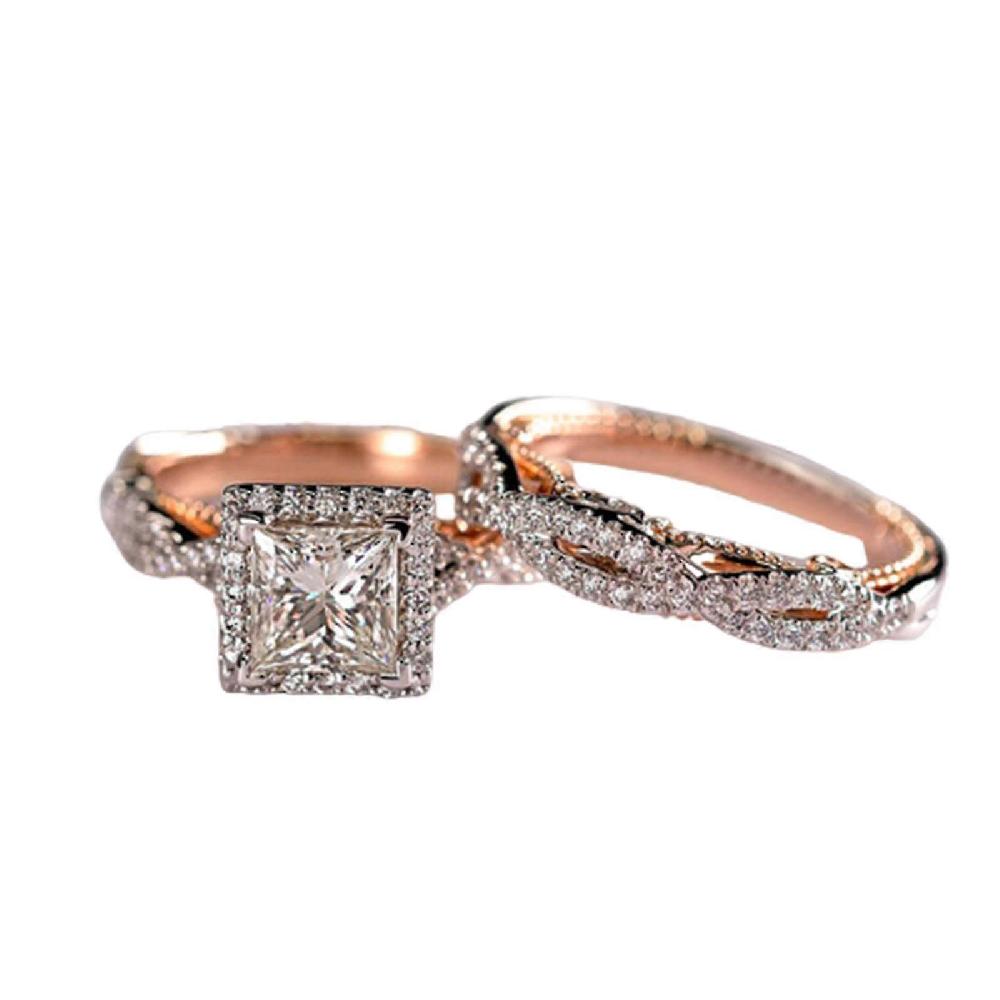 Rose Gold Color Separation Sparkling Zircon Ring Three-piece Ring