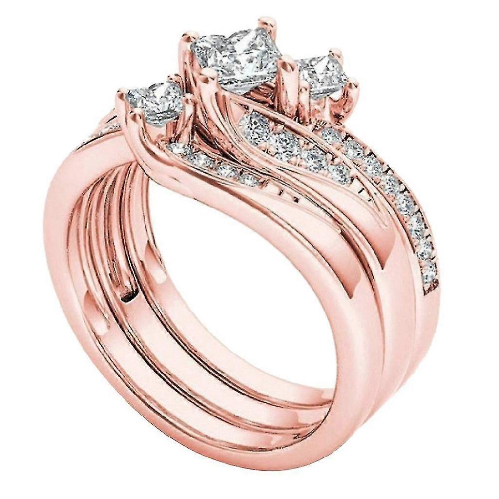 Rose Gold Diamond Ring Natural White Romantic Wedding Jewelry