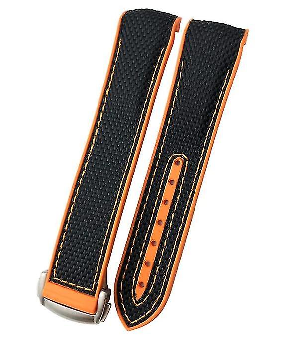 Rubber Nylon Silicone Watch Band Fit For Omega Planet Ocean Seamaster Diver Curved End Orange Strap