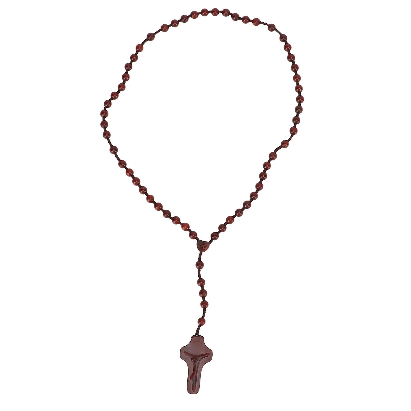 Sandalwood Rosary Necklace - Brown with Classical Pendant and Fine Vivid Details