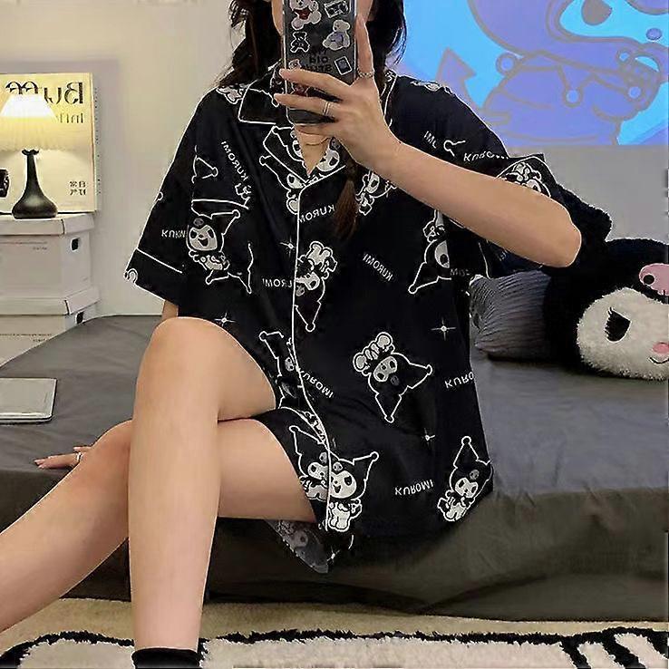 Sanrio Kuromi Pajamas Women's Summer Short Sleeve Shorts Cute Cartoon Japanese Anime Pattern Home Clothes Y2k Female Sleepwear