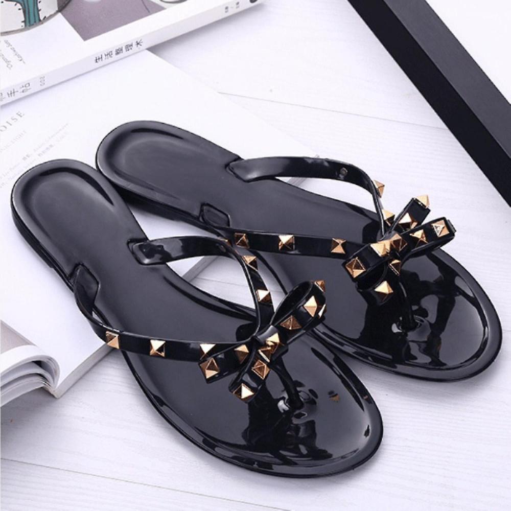 SBSGV Sandali Infradito Da Donna Con Chiodi In Gelatina Con Fiocco Pantofole Infradito per l'Estate Nero Taglia 36