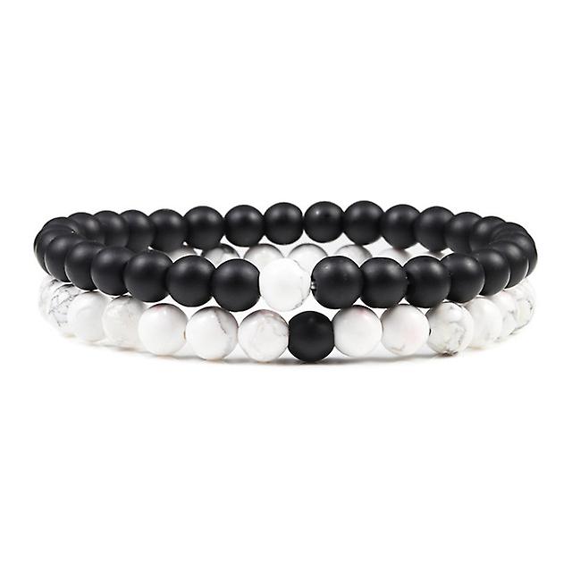 Set Bracciale Coppie Distanza Nero Bianco Naturale Pietra Lavica Tigre Occhio Perline Braccialetti Yoga Per UOMINI Donne Gioielli Corda Elastica