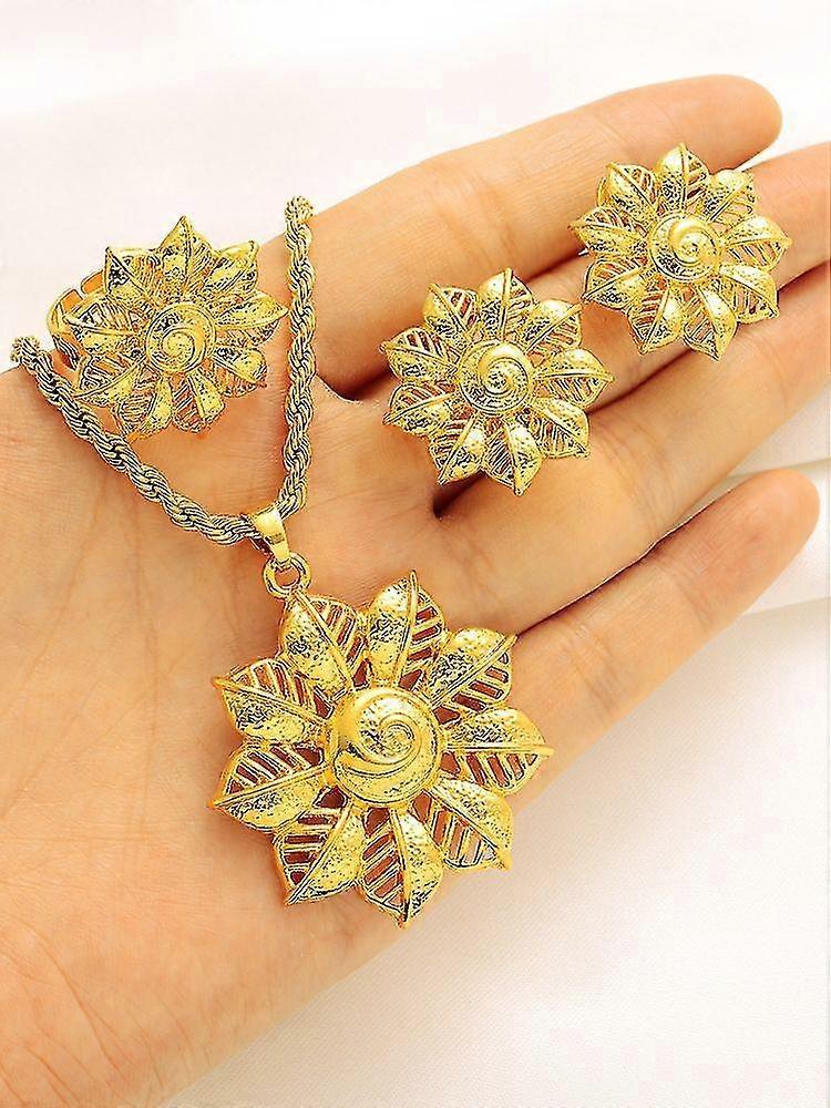 Set di gioielli placcati oro africano per le donne Dubai festa nuziale regali di nozze collana rotonda orecchini anello set gioielli