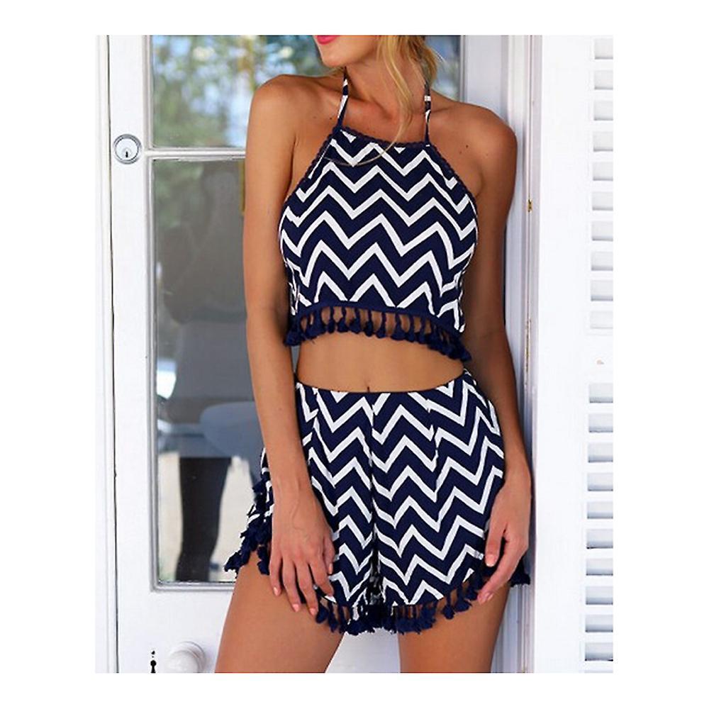 Sexy Bare Midriff Tassel Striation Vest Short Trousers Suit Beach Hot Pants 2pcs