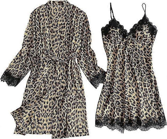 Sexy Lace Leopard Pajama Set With Adjustable Straps (Set Of 2)