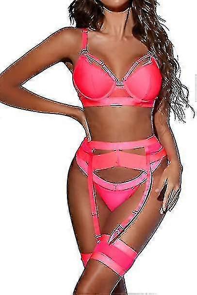 Sexy Lingerie Set Per Donna 4 Pezzi Reggiseno E Panty Set Con Giarrettiera Cintura Strappy Lingerie Set Con Polsini Coscia