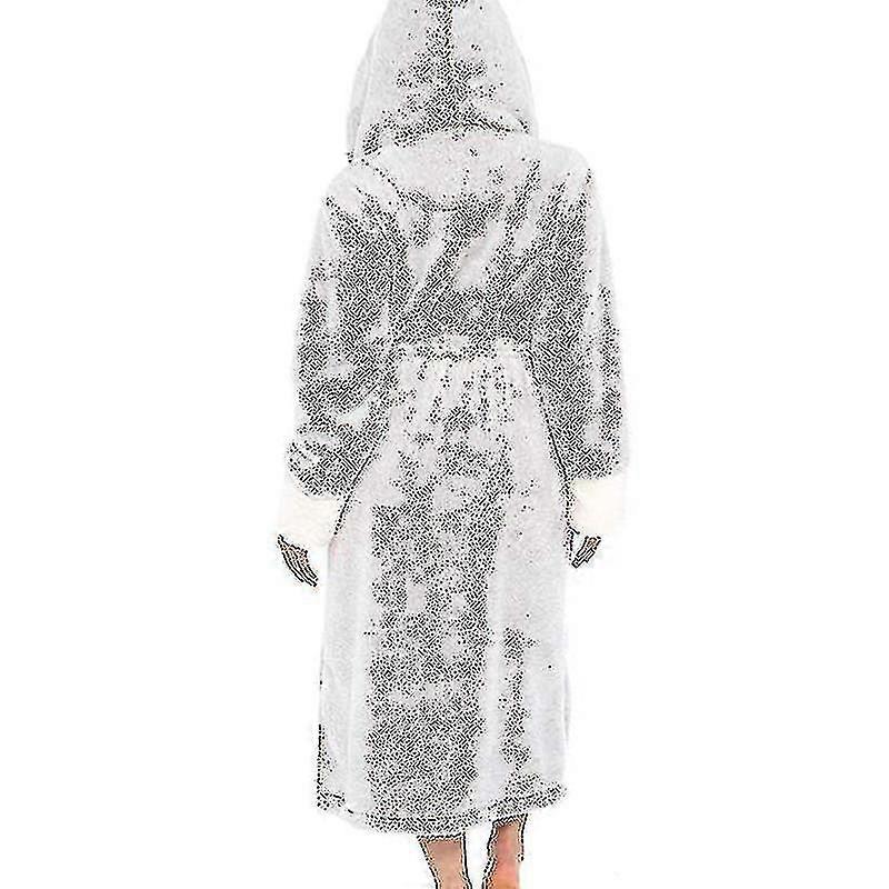 Sherpa Fleece Accappatoio Donna Morbido Vestaglia Con Cappuccio Fluffy Towling Bagno Robe_y