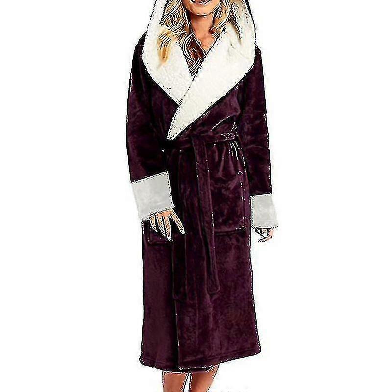 Sherpa Fleece Accappatoio Donna Morbido Vestaglia Con Cappuccio Fluffy Towling Bagno Robe_y
