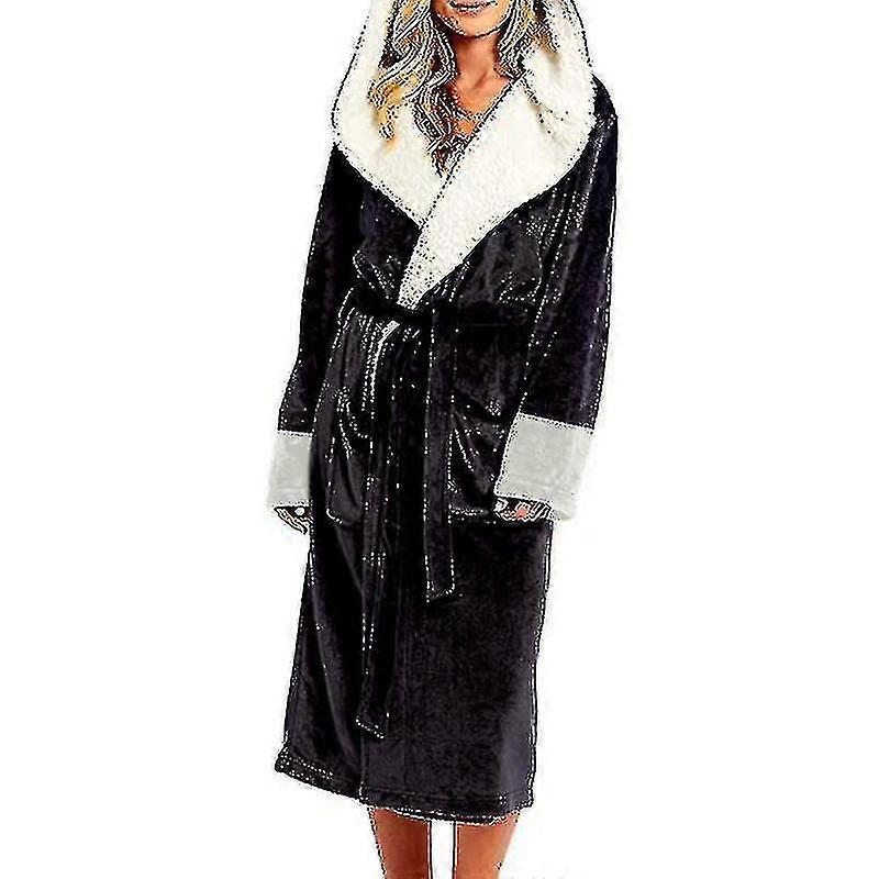Sherpa Fleece Accappatoio Donna Morbido Vestaglia Con Cappuccio Fluffy Towling Bagno Robe_y