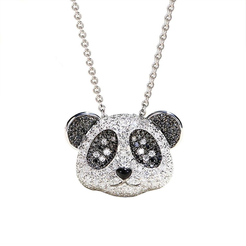 Shining Cubic Zirconia Necklace Earrings Ring Adjustable Panda Shape Stud Earrings Opening Ring Pendant Necklace Jewelry Accessory