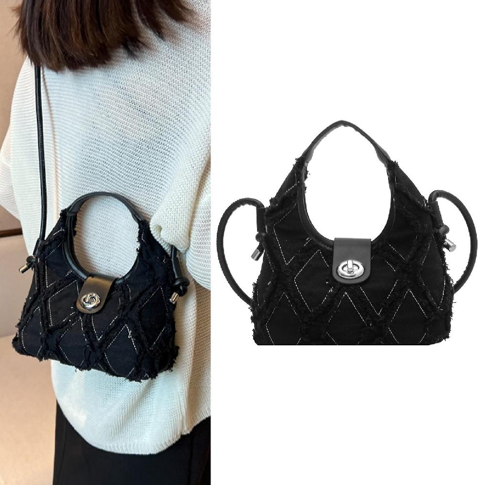 Shoulder Bag for Women Large Capacity Casual Stylish with Metal Locking Buckle Black