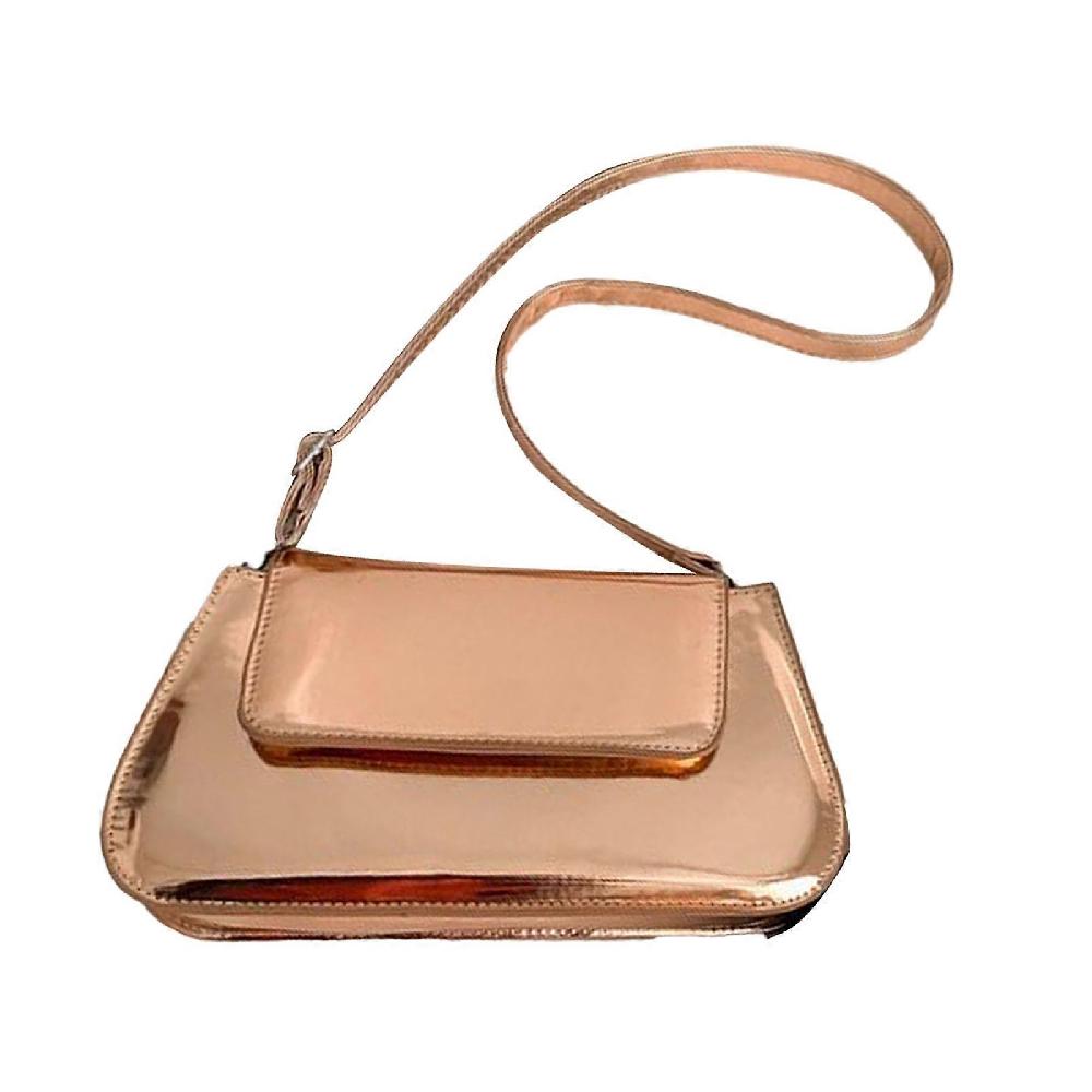 Single Shoulder Bag Patent Leather Shiny Leisure Style Female Shoulder Handbag For Daily Party Gold Free Size