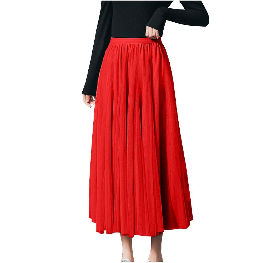 Skirts For Women Plus Size Fashion Women Solid Skirt Strap Ladies Floral Skirts Mesh High Waist Skirt Pleated Skirt